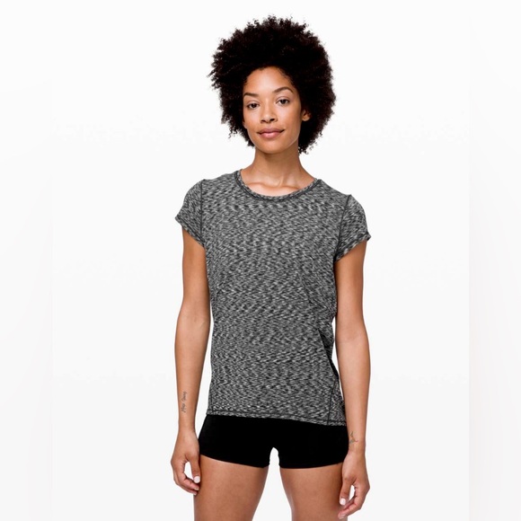 Lululemon Another Mile Short Sleeve Shirt Spaced Out Space Dye Black White - Picture 1 of 7